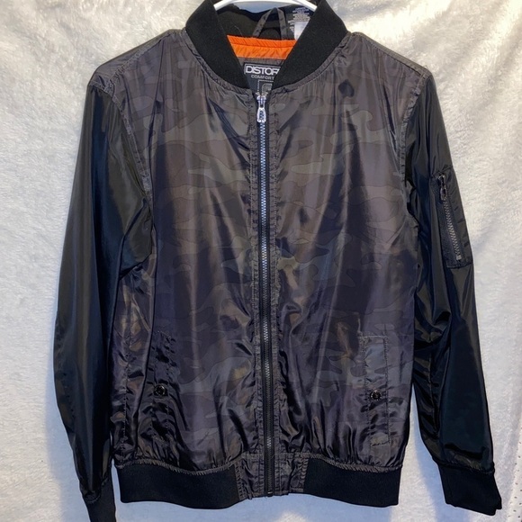 DISTORTION Black & Green Camouflage Zip Up Bomber Jacket Size L - Picture 4 of 4